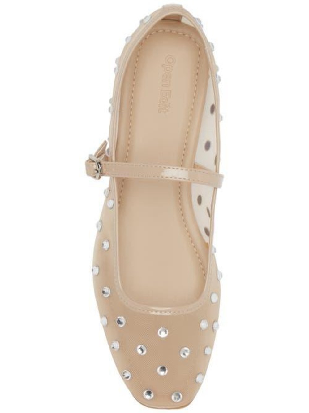 Open Edit Mesh Rhinestone Mary Jane Flats